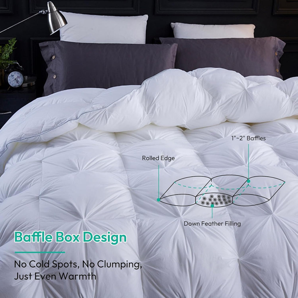 Pinch Pleat Waterfowl Feathers and Down Comforter Palatial King Duvet Insert,750+ Fill Power,1200TC 