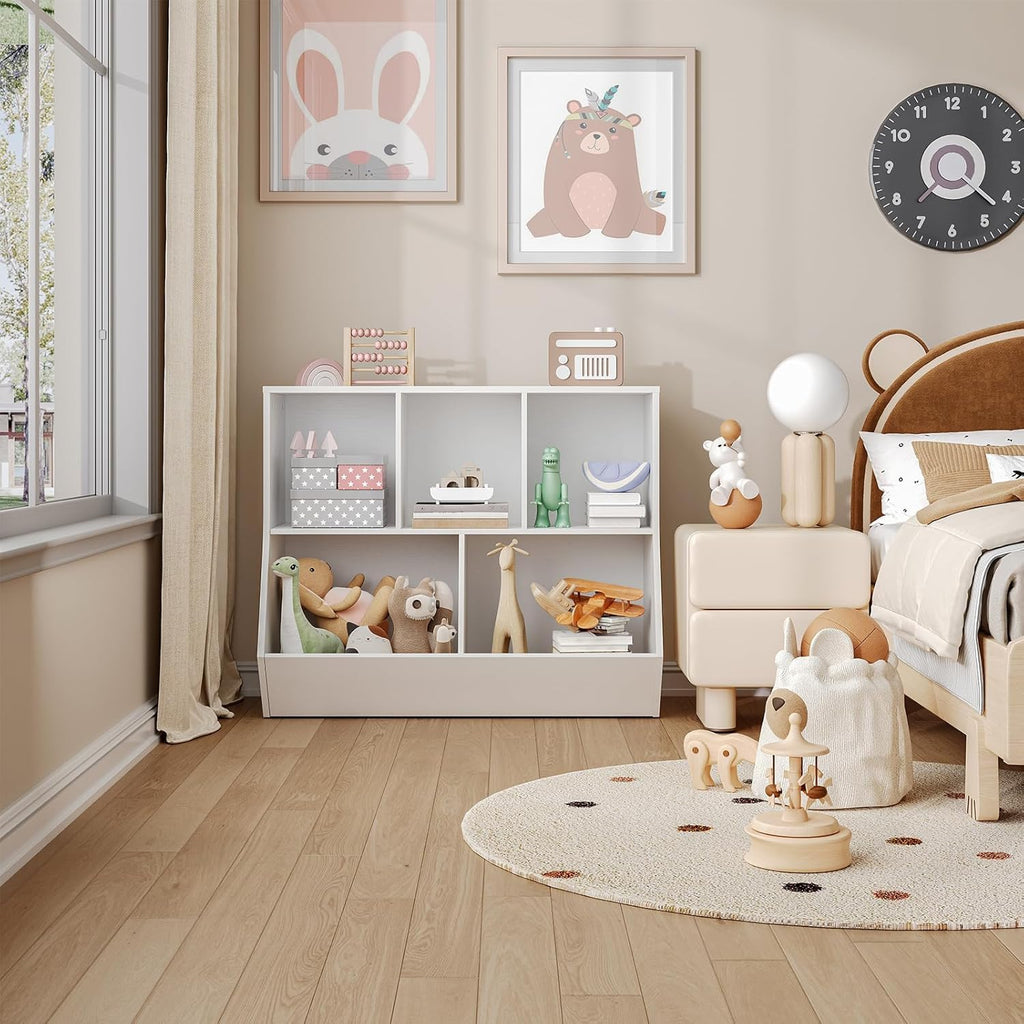 Kids Bookshelf, Bookcase Footboard, Toy Storage Cubby, Children's Toy Shelf, 35.4" L Storage Cabinet, Fit for