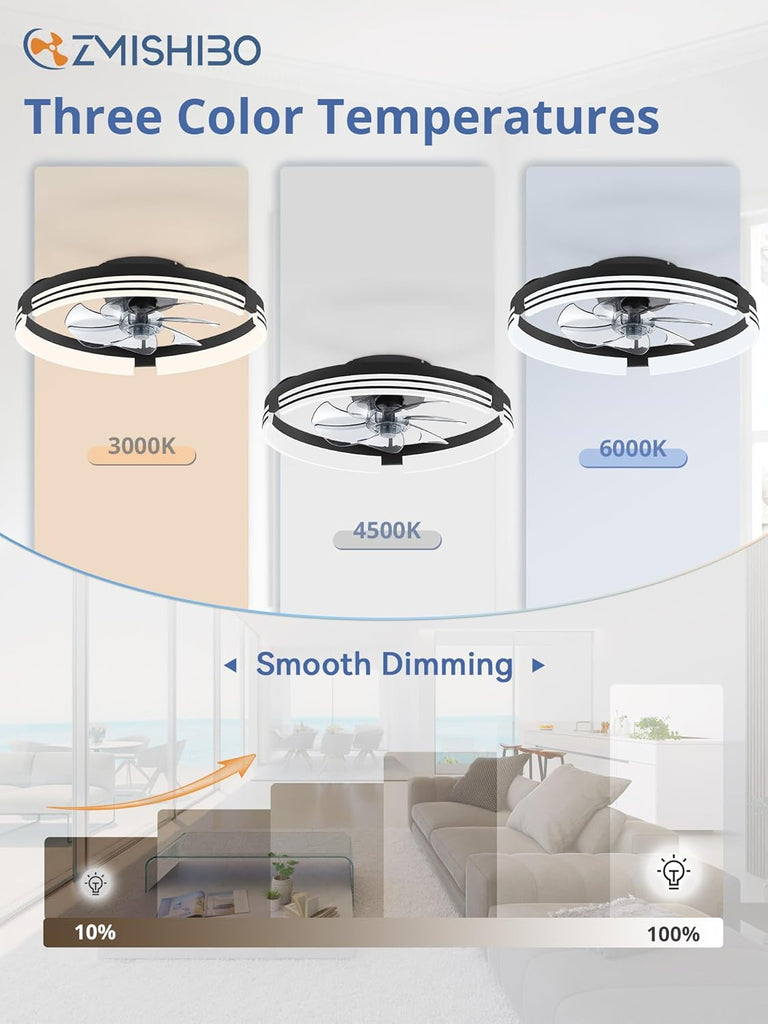 Low Profile Ceiling Fans with Lights and Remote, 20 Inch Flush Mount Ceiling Fan with Light