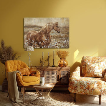 Horse Canvas Wall Art Large Brown Horse Painting Western Farmhouse Wall Decor Above Couch Rustic Animal Wall Art