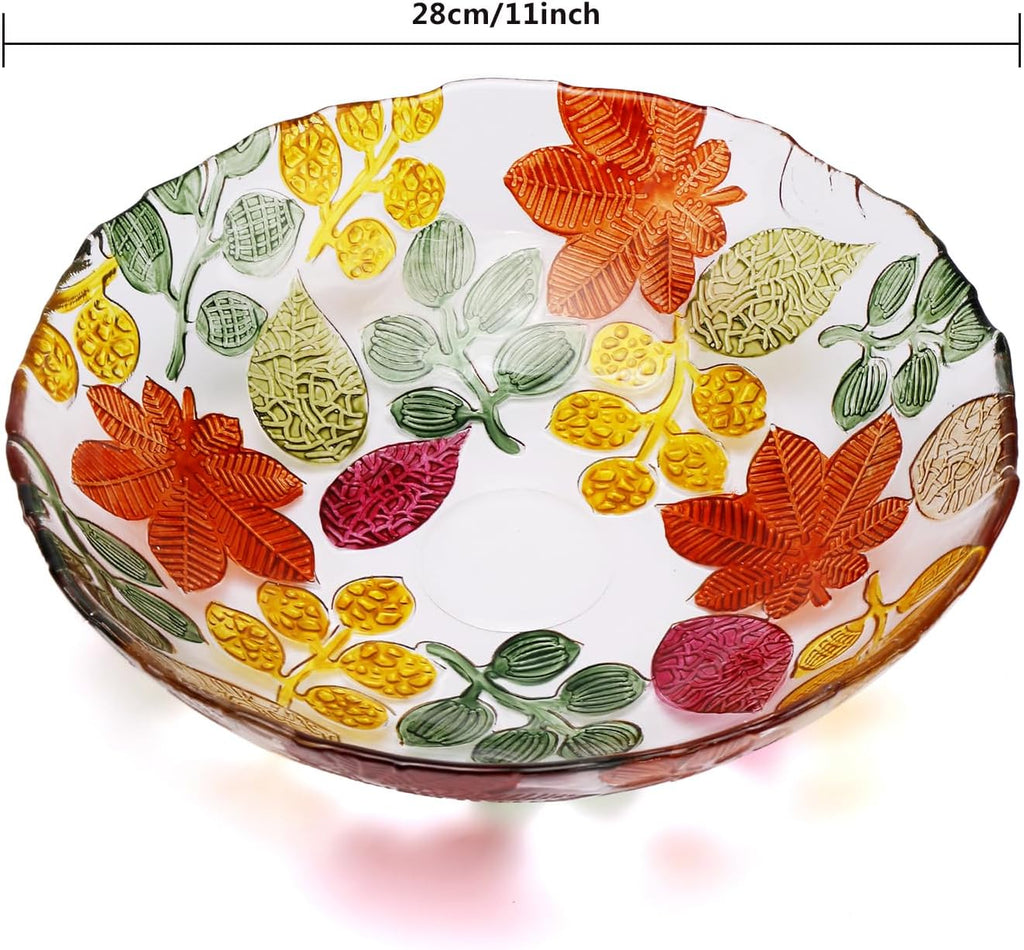 Large Hand Painted Colorful Crystal Glass Decorative Bowl.