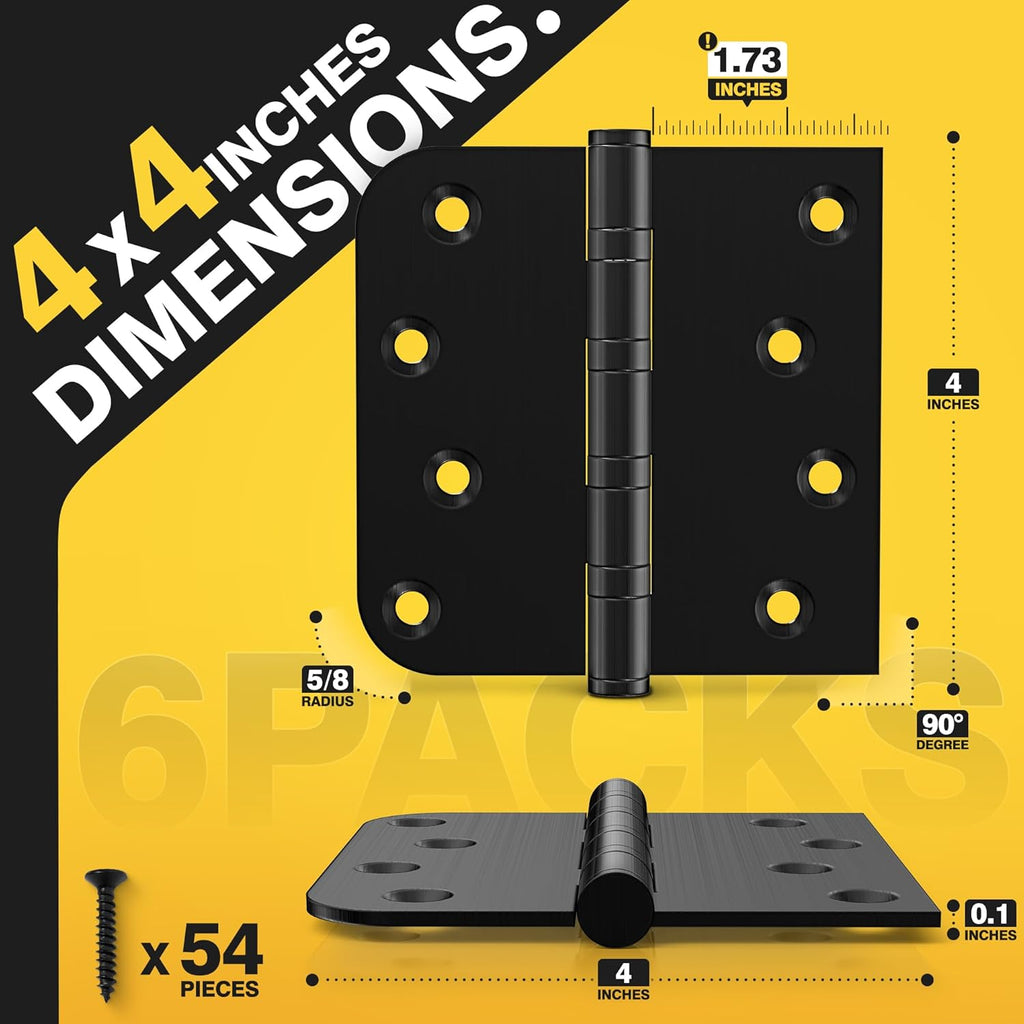 Ball Bearing Door Hinges, 4 x 4 Inches Black Door Hinges, Heavy Duty Stainless Steel Hinges