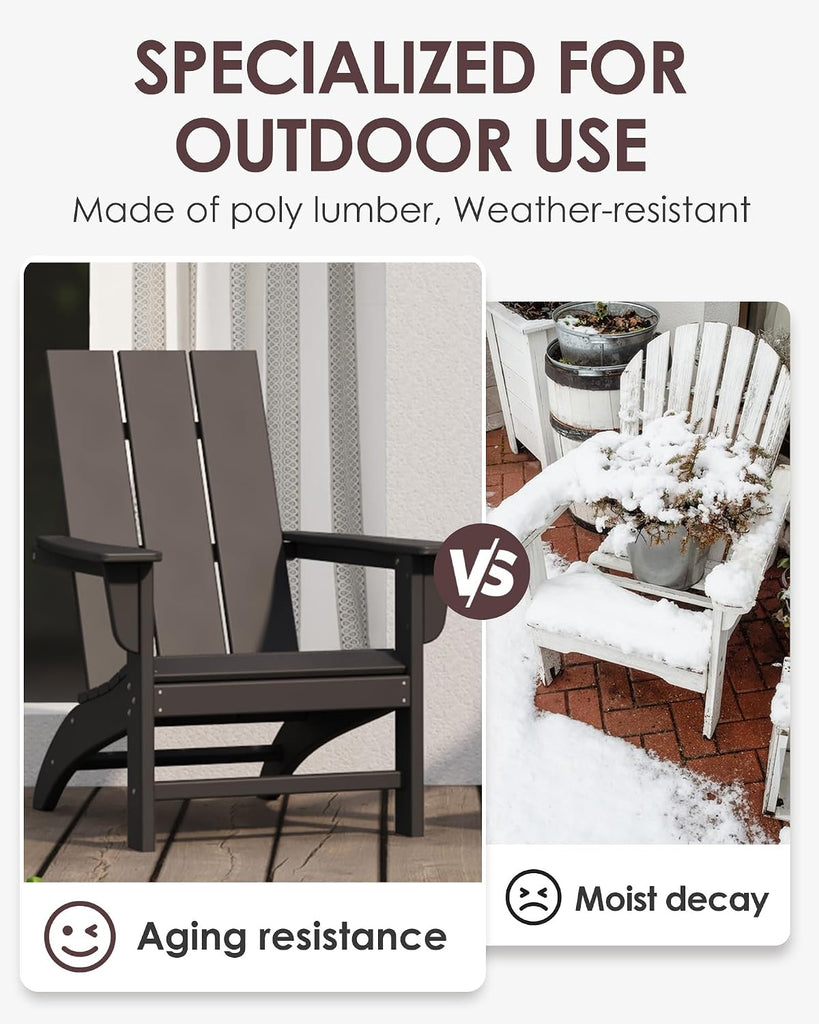 Poly Lumber Adirondack Chair, All-Weather Resistant Outdoor Patio Chairs, Look Like Wood, Pre-Assembled Outdoor Fire