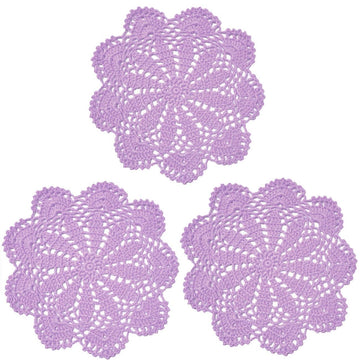 3 PCS 8 Inch Lace Doilies Tea Cup Coasters Handmade Crochet Daisy Flower Placemats (Light Purple)