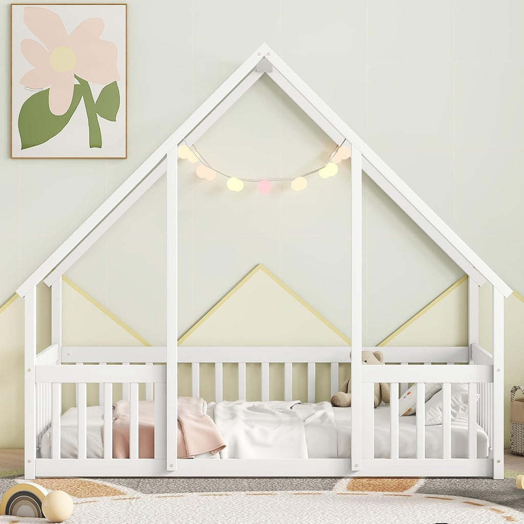 Twin Floor Bed for Kids, Girls, Boys, Wood House Bed Frame, House Floor Bed for Kids, Twin Size Montessori Floor Bed