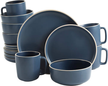 Zuma 16 Piece Round Kitchen Dinnerware Set, Dishes, Plates, Bowls, Mugs, Service for 4, Matte Stoneware