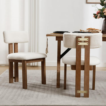 Sherpa Boucle Wooden Dining Chairs Set of 2