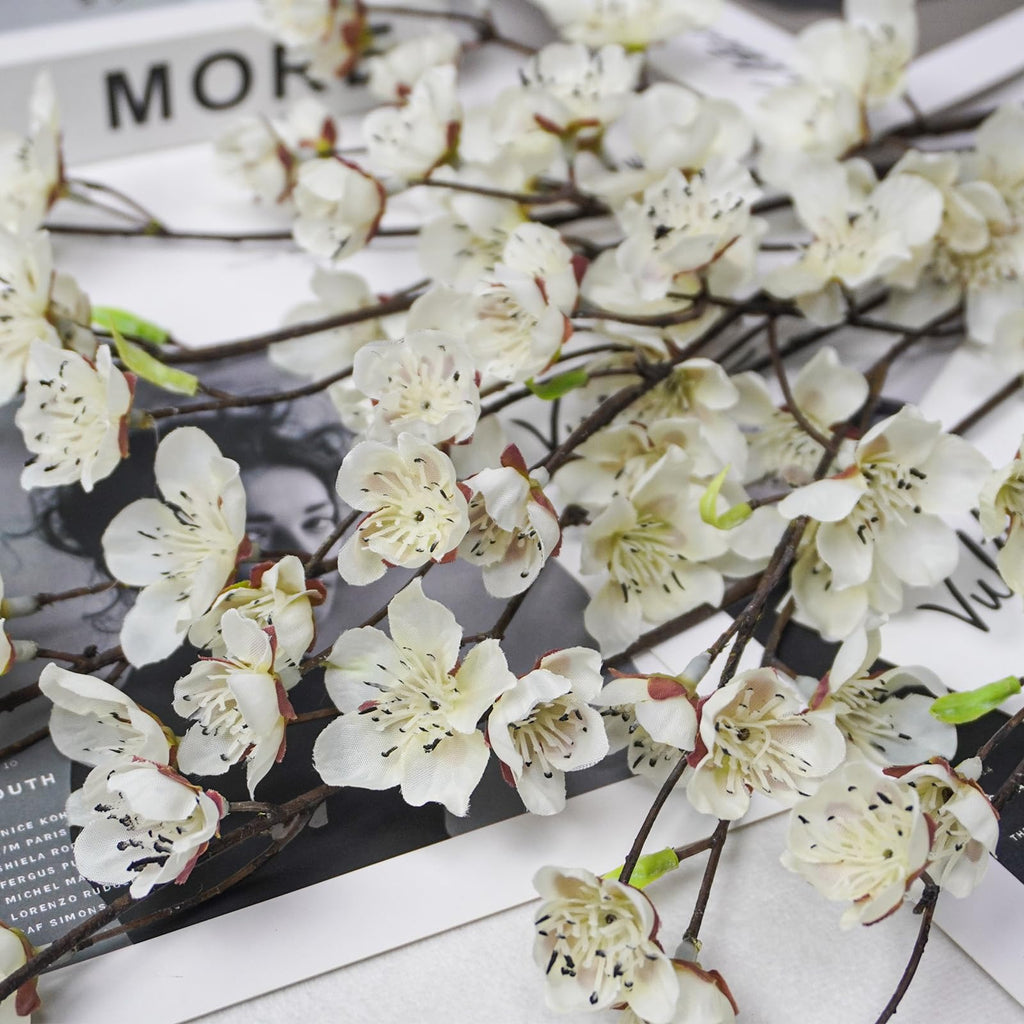 4pcs Artificial Cherry Blossom Flowers 28'' Tall Silk Cherry Blossom Branches Faux White Peach Stems for Wedding Home