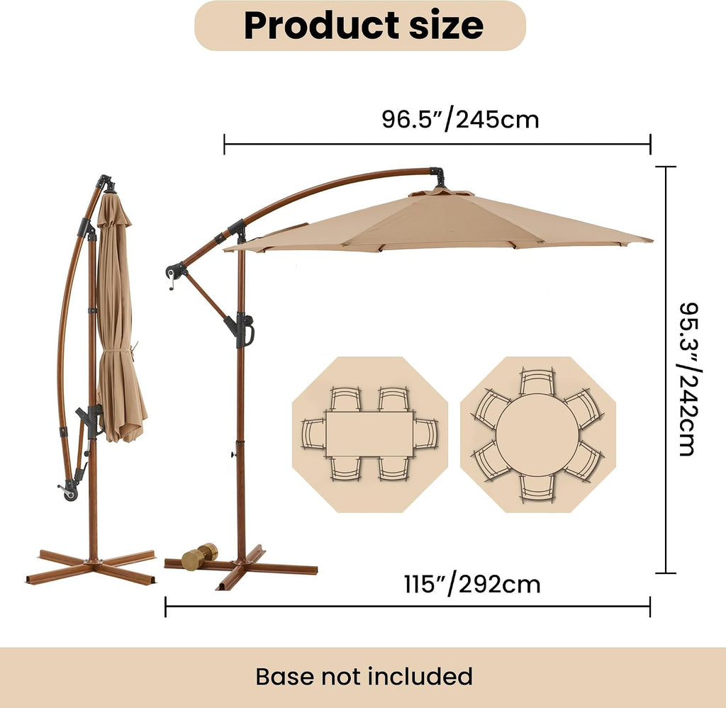 Offset Patio Umbrella, Cantilever Hanging Outdoor Umbrella w/360-degree Rotation, Handy Crank, UV/Waterproof Canopy - Ta