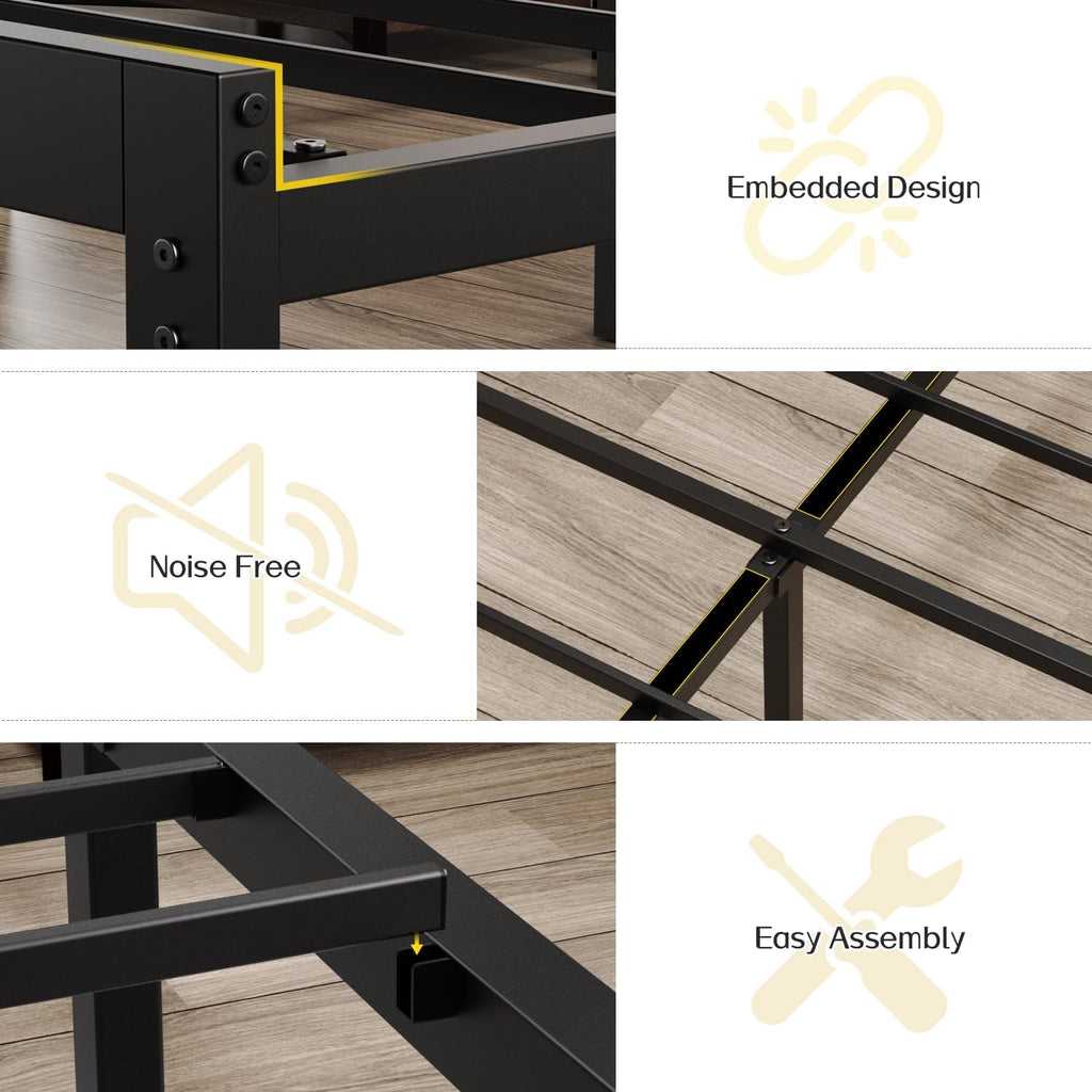 Twin Bed Frame with Headboard Metal Platform Bed Twin with USB Charging Station and LED Lights, No Box Spring Needed