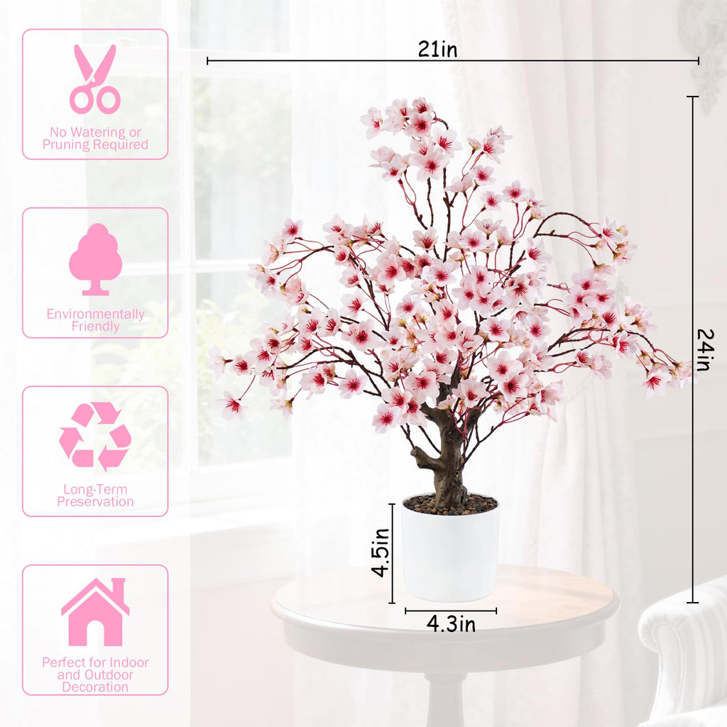 Artificial Cherry Blossom Tree 2FT, Faux Potted Tree Indoor