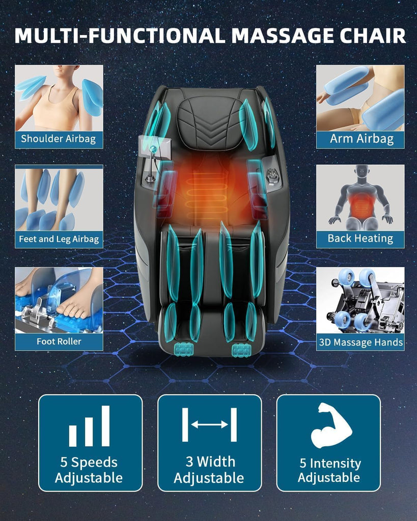 Massage Chair 3D Full Body Zero Gravity Recliner 55" SL Track | Back Heat,28 Airbags,12 Auto Modes,Body Scan,AI Voice
