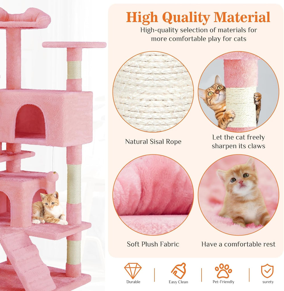 54 Inch Cat Tree Tower, Multi-Level with Cat Scratching Post, Indoor Cat Condo with Climbing Ladder, Plush Toy
