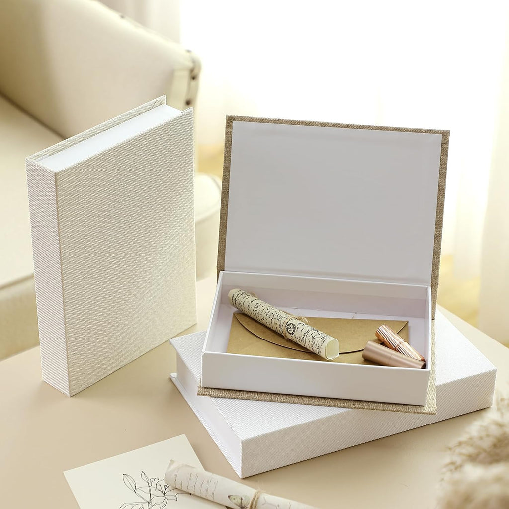 6 Pcs Aesthetic Decorative Books Decor Boho Modern Linen Covered Book Fake Hollow Books Keepsake Photo Storage Boxes