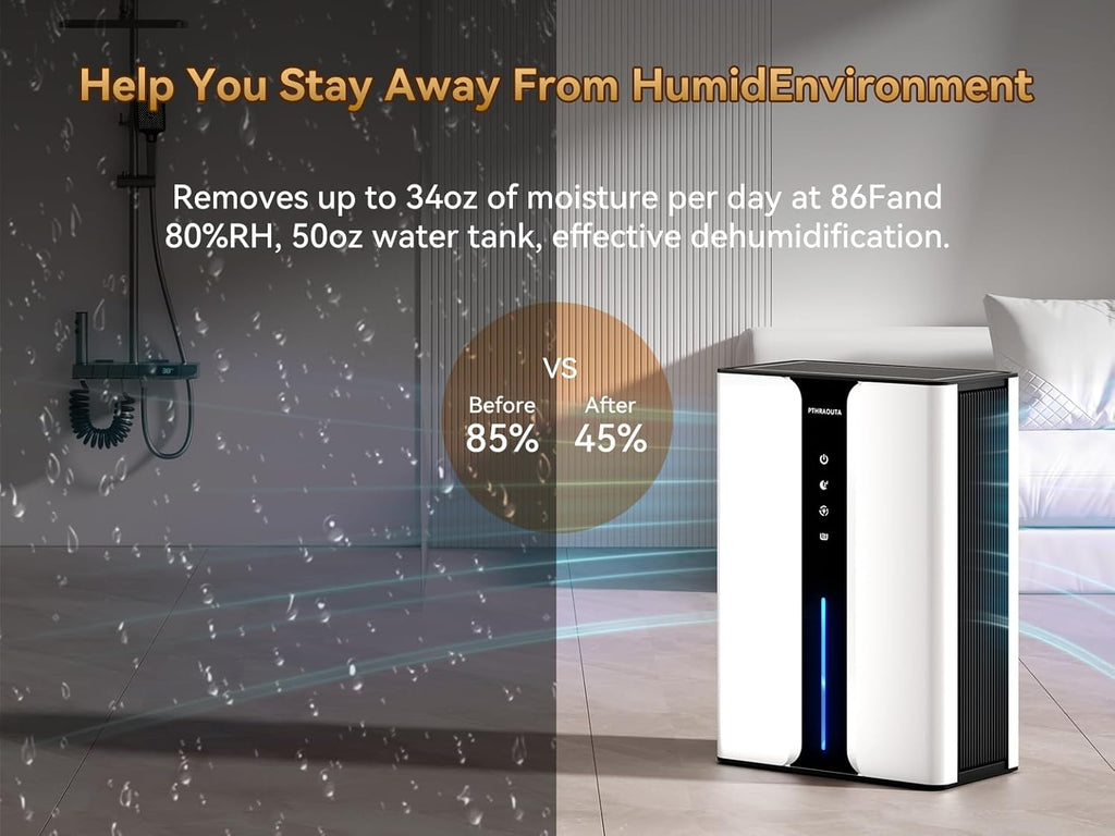 95oz Home Dehumidifier, (950 sq.ft) Quiet dehumidifier for Bedroom Bathroom with Drain Hose