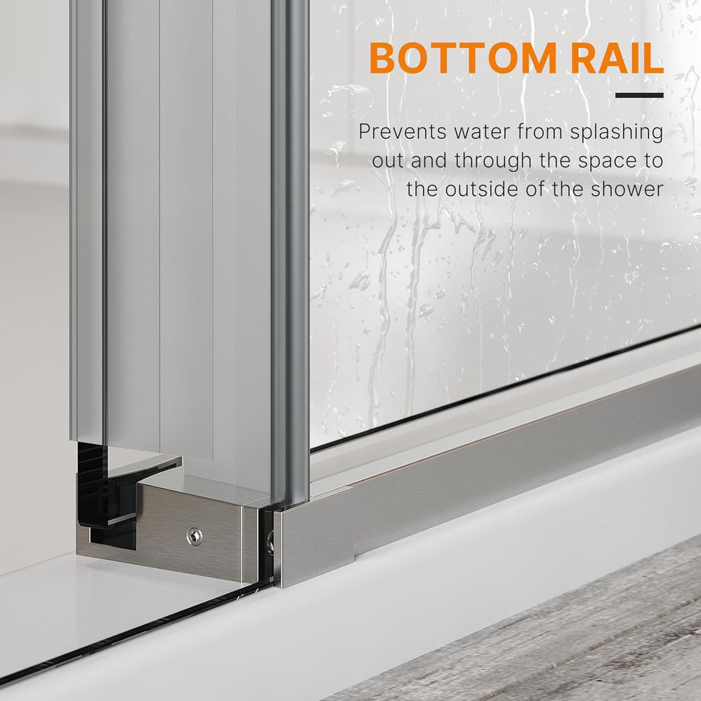 Frameless Shower Door, 60-64" W x 72" H Sliding Shower Door - 5/16"(8mm) SGCC Tempered Glass - Silent Soft-Close