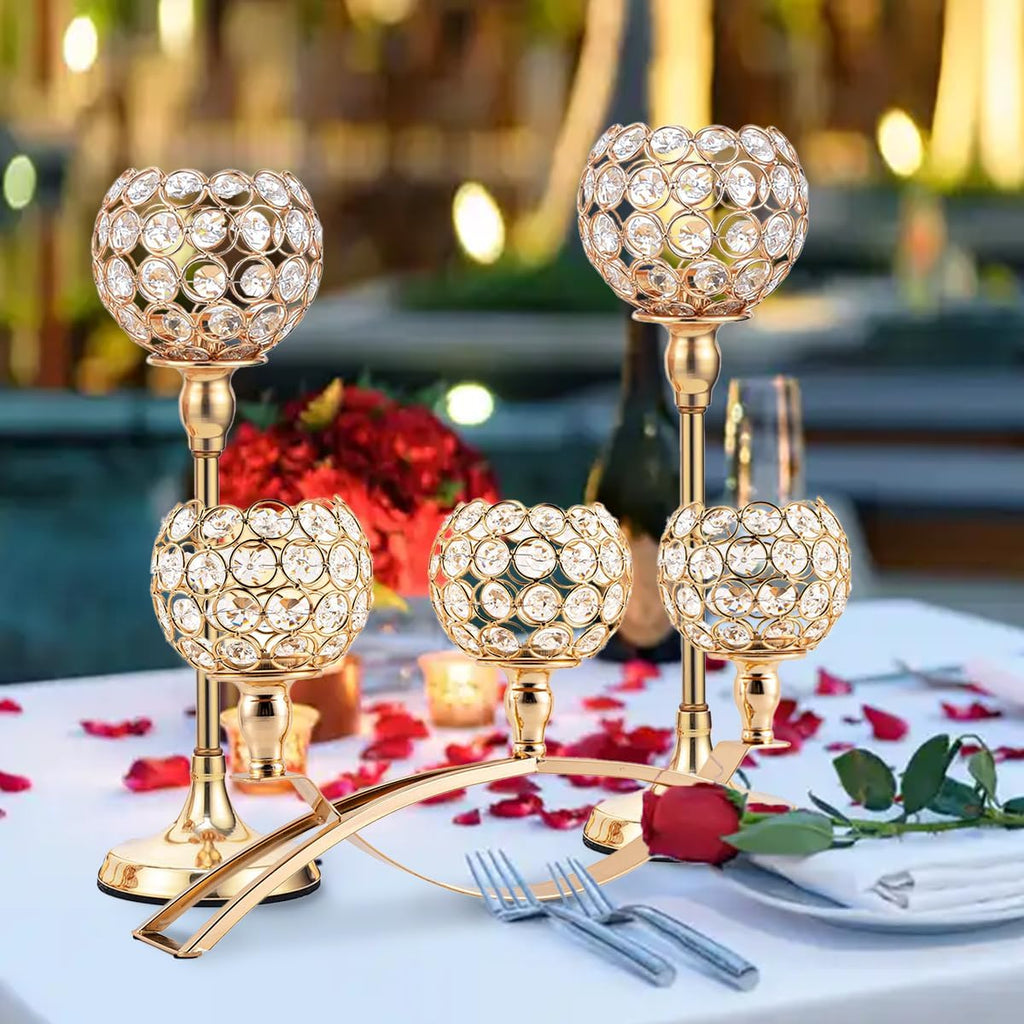 Set of 3 Gold Candle Holders Wedding Table Centerpieces,Tealight Candlestick Candelabra Stand with 3 Arms for