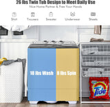 Portable Washing Machine, Twin Tub 26lbs Capacity Laundry, 18lbs Washer and 8lbs Spinner Combo with Timer Knobs