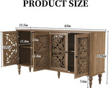 63" Retro Arc Carved Sideboard Buffet Cabinet, 4 Craft Doors Wooden Accent Credenza for Living Room, Dining Room