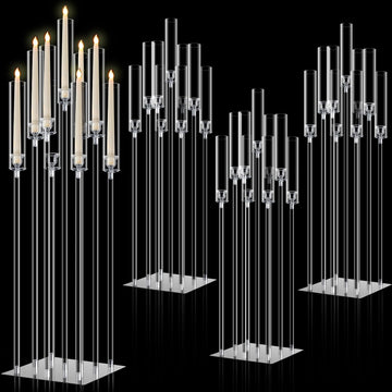 4 Set 9 Arm Acrylic Candelabra Candle Holder 42.5'' Clear Candelabra Centerpieces, Candlesticks Holder with