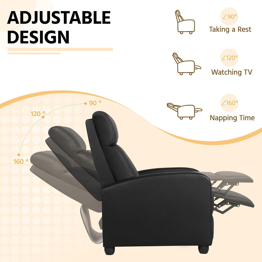 Recliner Chair PU Leather Recliner Sofa Home Theater Seating with Lumbar Support Overstuffed High-Density Foam & Pocket Springs, Push Back Recliners Armchair for Living Room