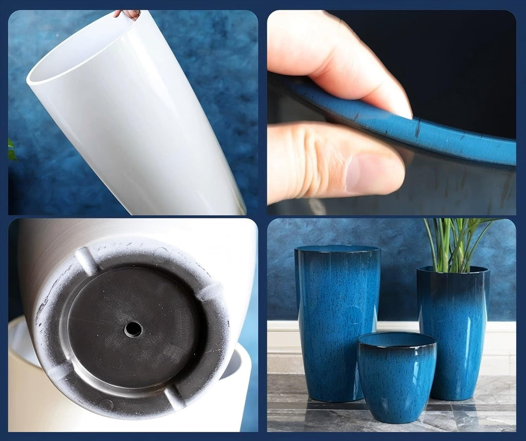 24,21,11 Inch Large Planters with Drainage Hole and Saucer - Set of 3 Tall Plant Pots Indoor Flower Pot Tall Round