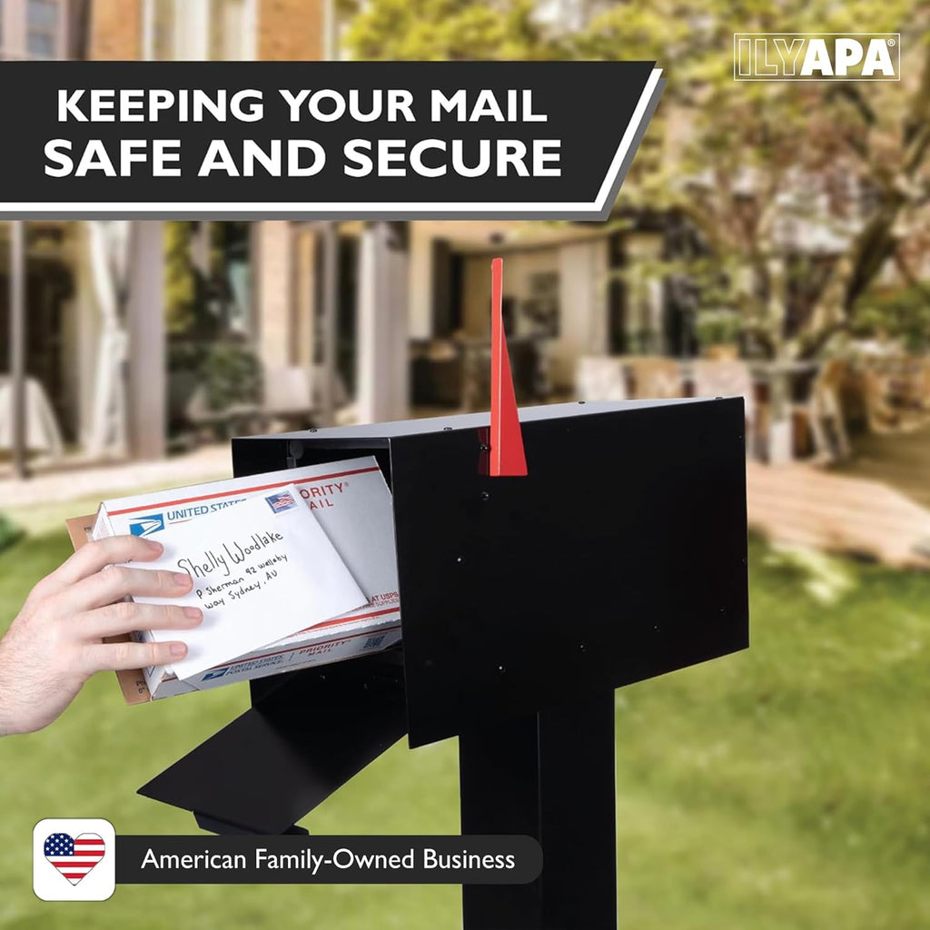 Modern Mailbox Design, Black Powder Coated, Tab Pull Handle, Steel Heavy Duty Curbside Welded Mail Box