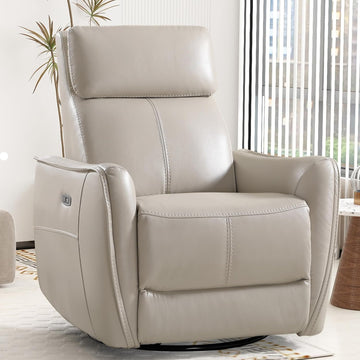 Power Swivel Rocker Recliner Chair with USB Port, Wide Seat, Head & Lumbar Support, Upholstered Glider Chair, Silver