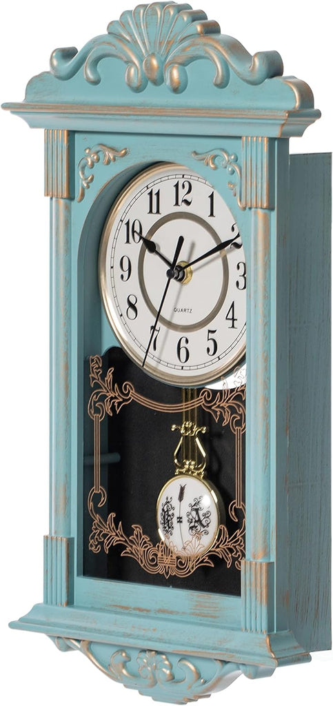 Vintage Grandfather-Style Wall Clock with Wood-Effect Plastic Pendulum Battery-Operated for Home Decor
