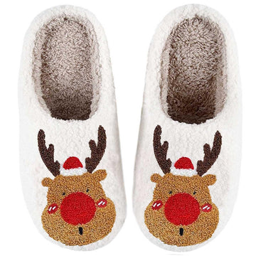 Christmas Slippers For Women Men Indoor Soft Warm Cotton Bedroom Reindeer Slippers House Memory Foam Slipper Cozy