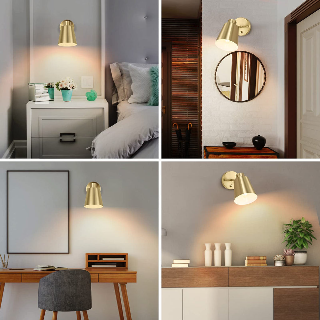 Dimmable Wall Sconce, Plug in Wall Sconce Adjustable Angle Wall Lights with Plug in Cord and Dimmer On/Off knob