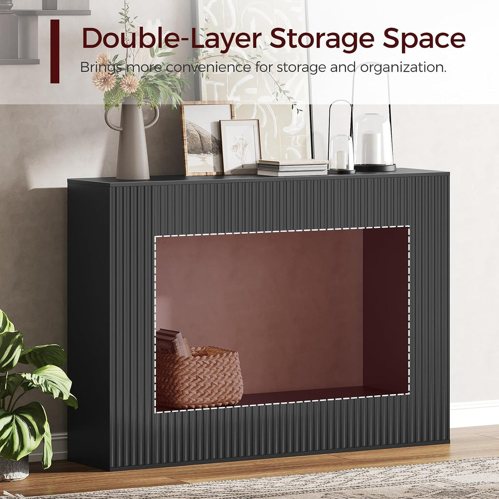 Modern Console Table, 47.2'' Black Entryway Table with Storage, Fluted Couch Table Behind Sofa, for Entrance, Foyer