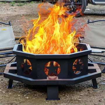 42 inch Fire Pit for Outside, Heavy Duty Wood Burning Fire Pits with Fire Poker, Outdoor Octagonal Firepit for Camping