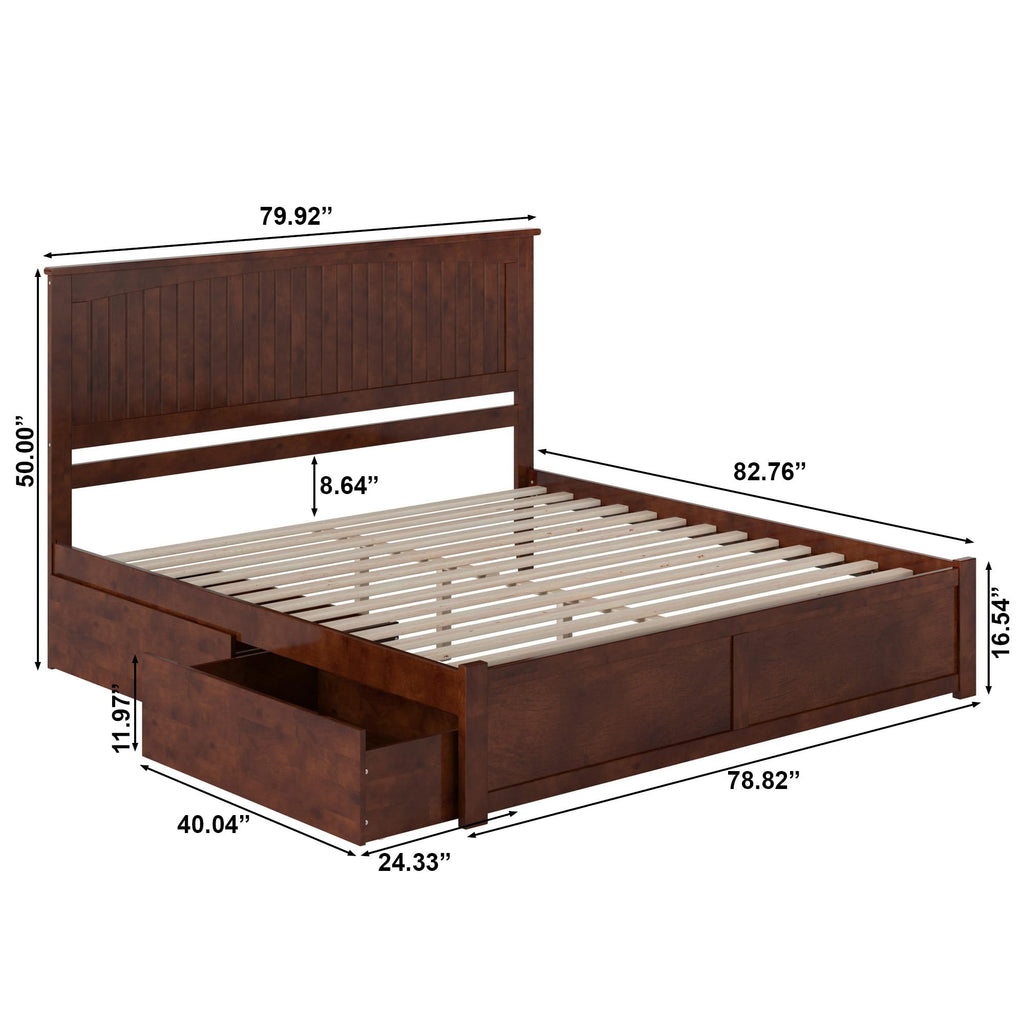 Nantucket King Platform Bed with Footboard & Storage Drawers, Walnut