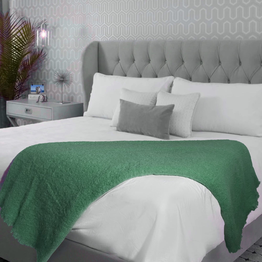 Irish Mohair & Wool Throw Blanket, 54x72in, Solid Green