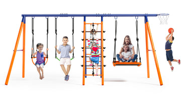 Swing Sets for Backyard 700 lb - 6 in 1 Playground Sets with 3 Swings Seats