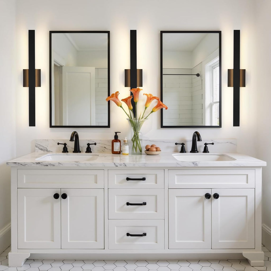 Modern Bathroom Vanity Light 24 Inch Black Bathroom Lighting Fixtures Over Mirror 20W 5CCT Dimmable LED Vanity Lights
