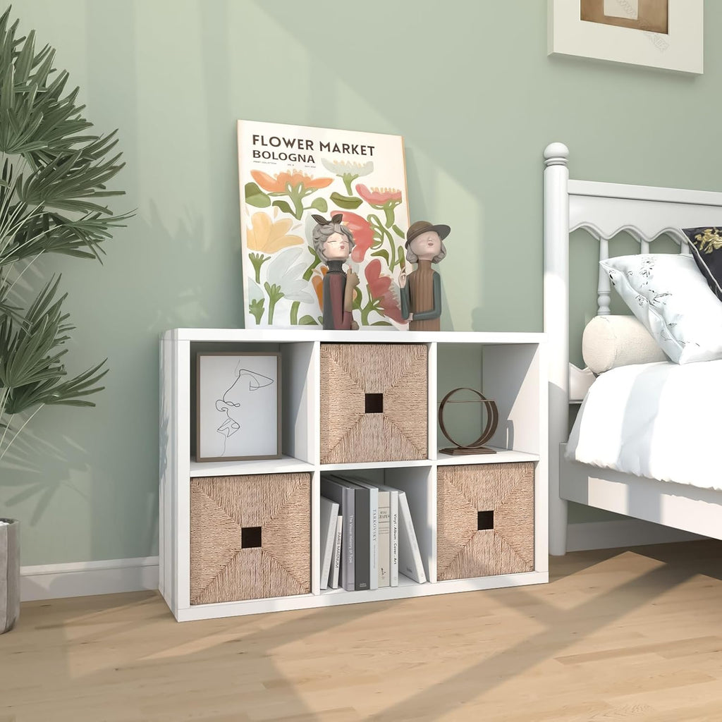2026 Wooden Thick Frame 6 Cube Storage Organizer Shelf with Anti-Tipping Kits + Reversible Open Back Bookcase