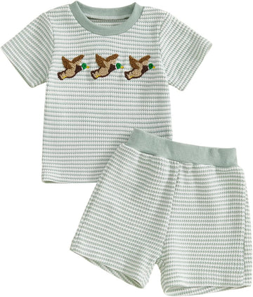 Toddler Baby Boy Girl Summer Clothes Embroidery Stripe T-shirt Tops Shorts Sets 6 12 Casual Outfit