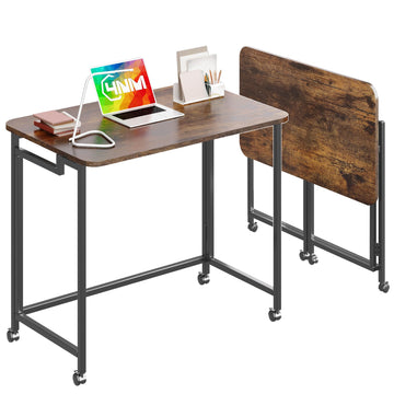 27.5" Mobile Small Rolling Computer Desk, Folding Laptop Cart Table with Wheels, Portable Office Desk for Small Space
