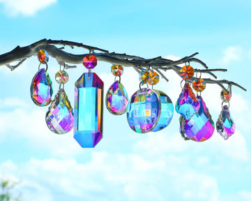 15 Pcs Colorful Crystal Prism Suncatcher Octagon Bead Chandelier Decor - Crystal Prism Pendants Set with Octagon Bead