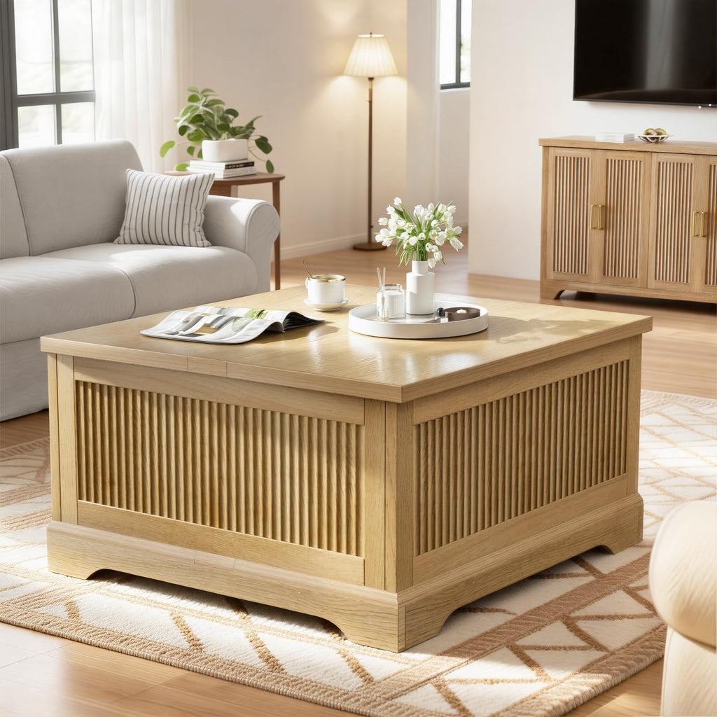 Fluted Lift Top with Storage, Wood