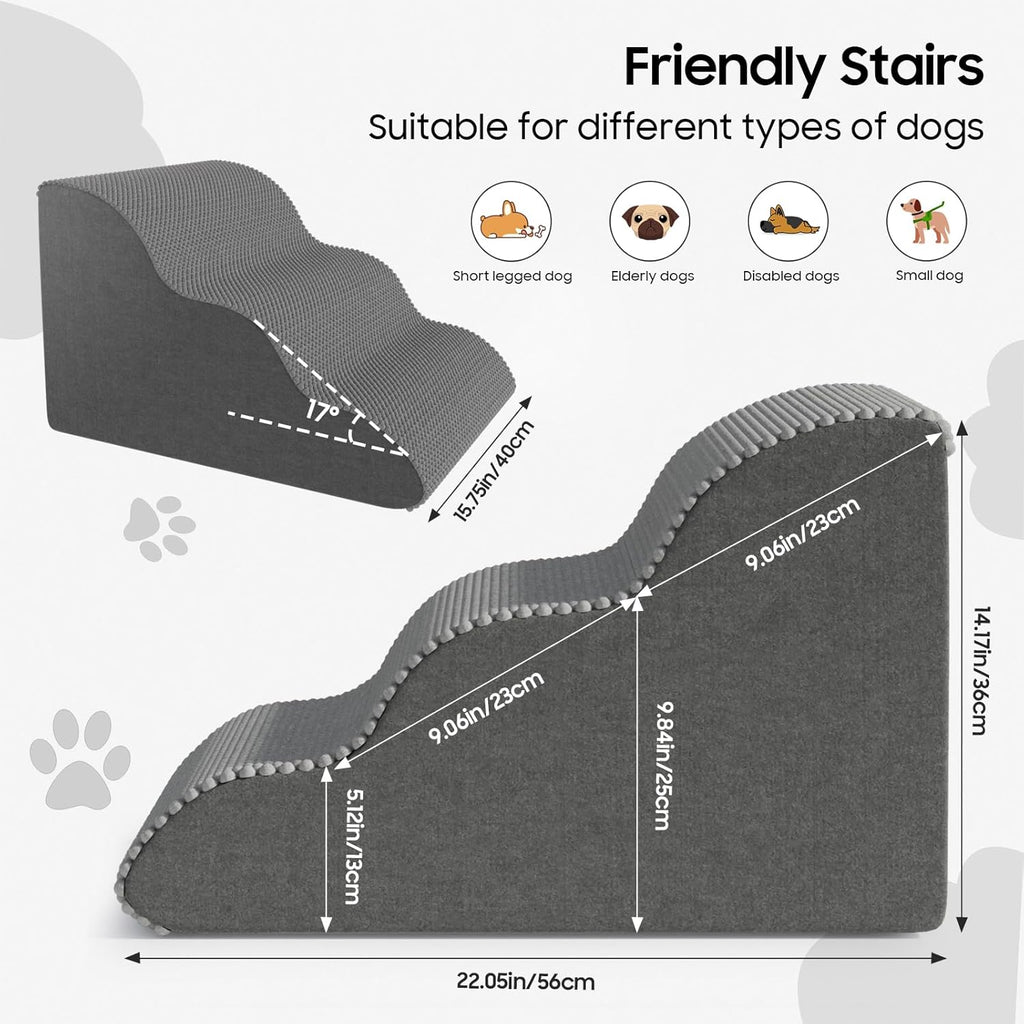 Pet Stairs for Small Dogs and Cats, Comfortable Curved Design with Waterproof Cover