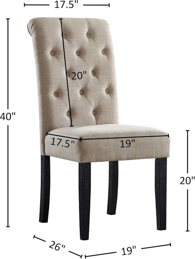 Solid Wood Tufted Parsons Dining Chairs, Set of 2, Tan