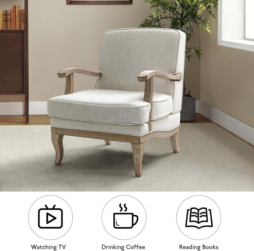 Mid-Century Modern Accent Chair, Upholstered Living Room Lounge Chair, Lounge Armchair with Romantic Stripes & Solid