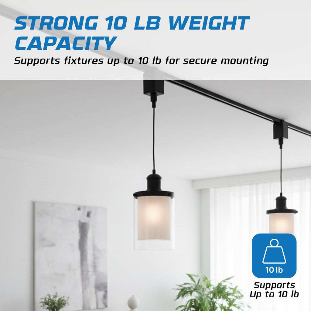 Stem Hung Pendant Track Adapter, Black (2-Pack) - for Single Circuit Track, 120V - Supports Indoor Dry Locations