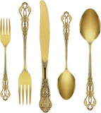 Gold Silverware Set for 8, Stainless Steel Gorgeous Retro Royal Flatware, 40-Pieces Cutlery Tableware