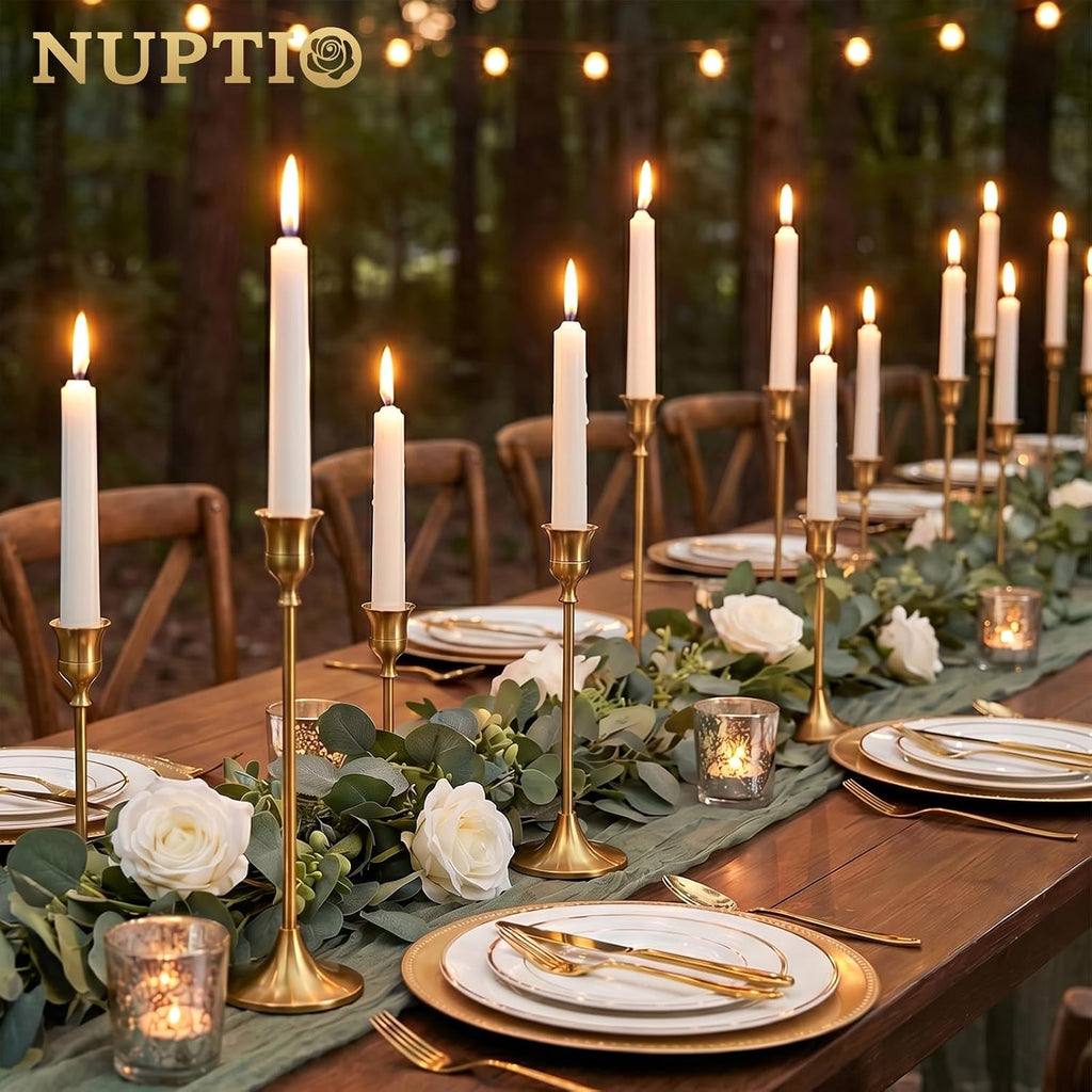 2 Sets(6 Pcs) Brass Gold Metal Taper Candle Holders Candlestick Holders, Vintage Modern Decorative Centerpiece