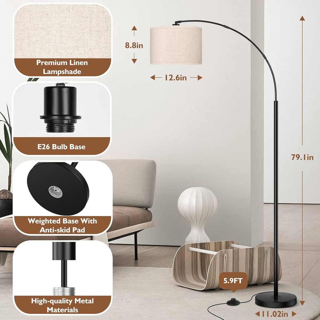 79'' Arc Floor Lamps, Modern Standing Lamp with Adjustable Hanging Drum Shade