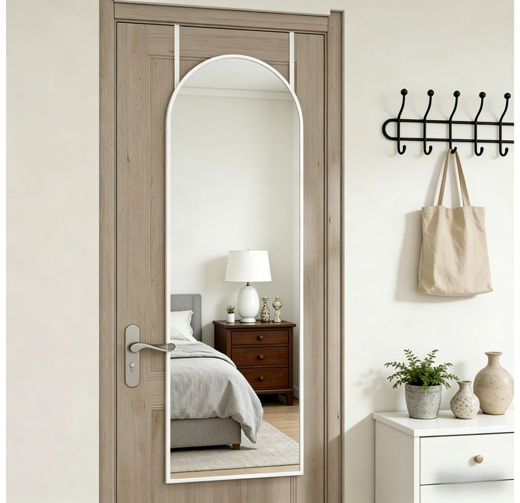 14" x 48" Arched Full Length Mirror White Frame Over Door & Wall Mounted